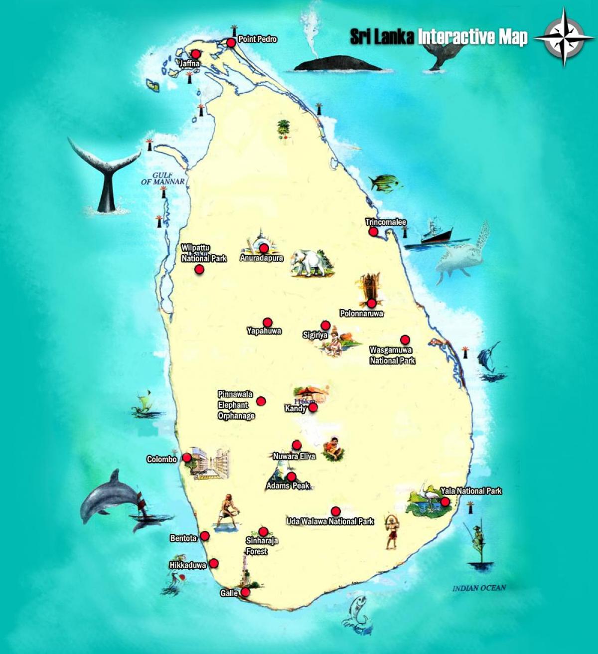 adam hoogtepunt kaart Sri Lanka