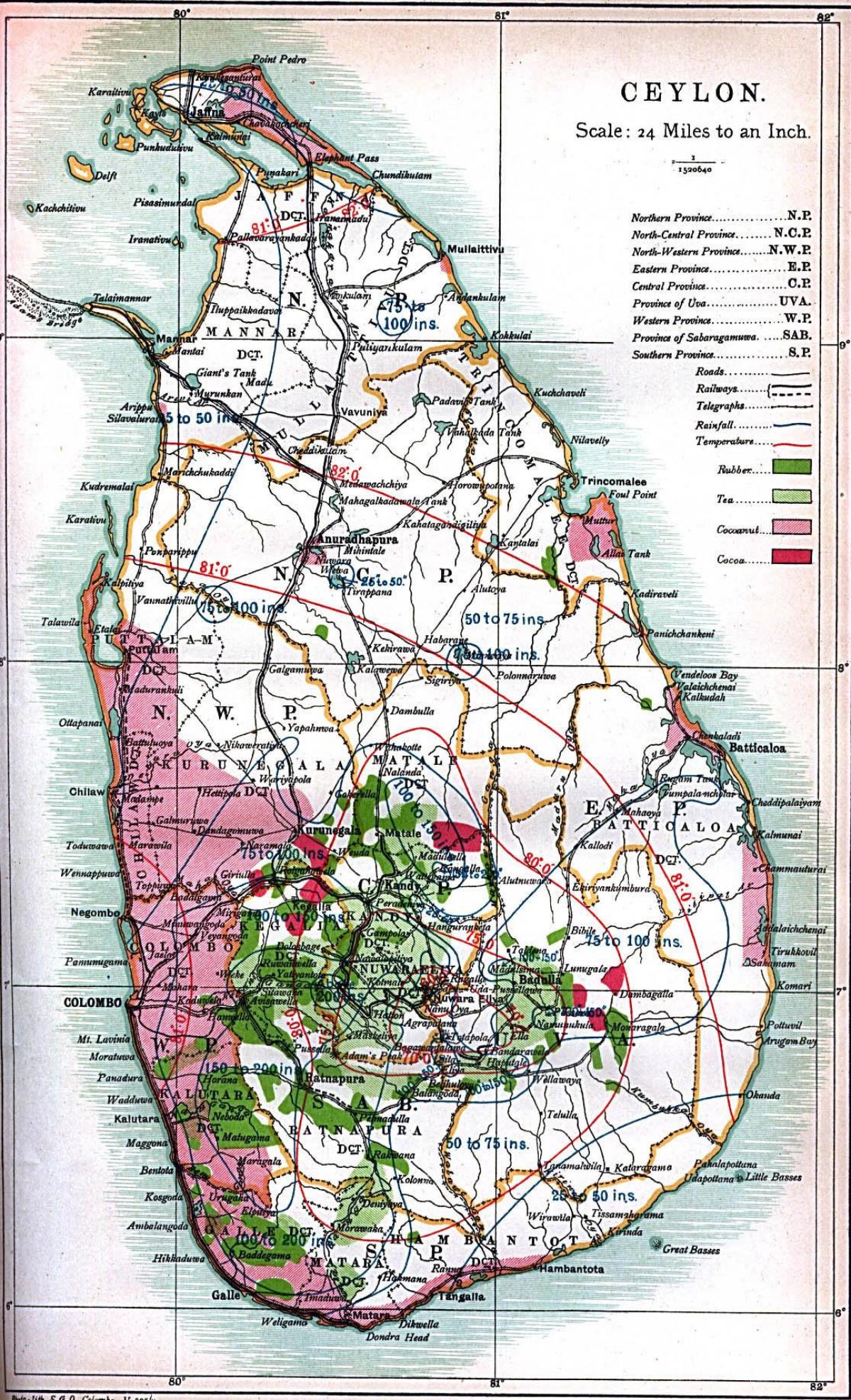 kaart van Ceylon Sri Lanka