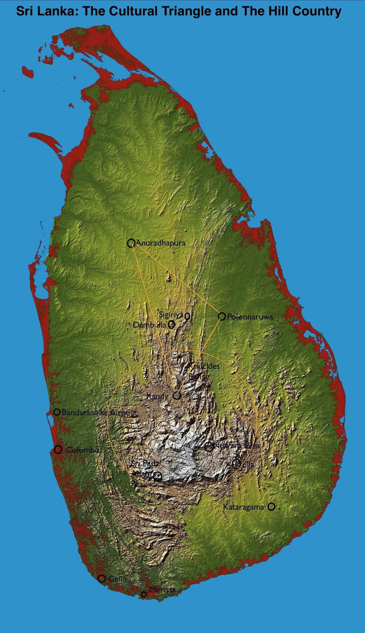 kaart van die heuwel land Sri Lanka