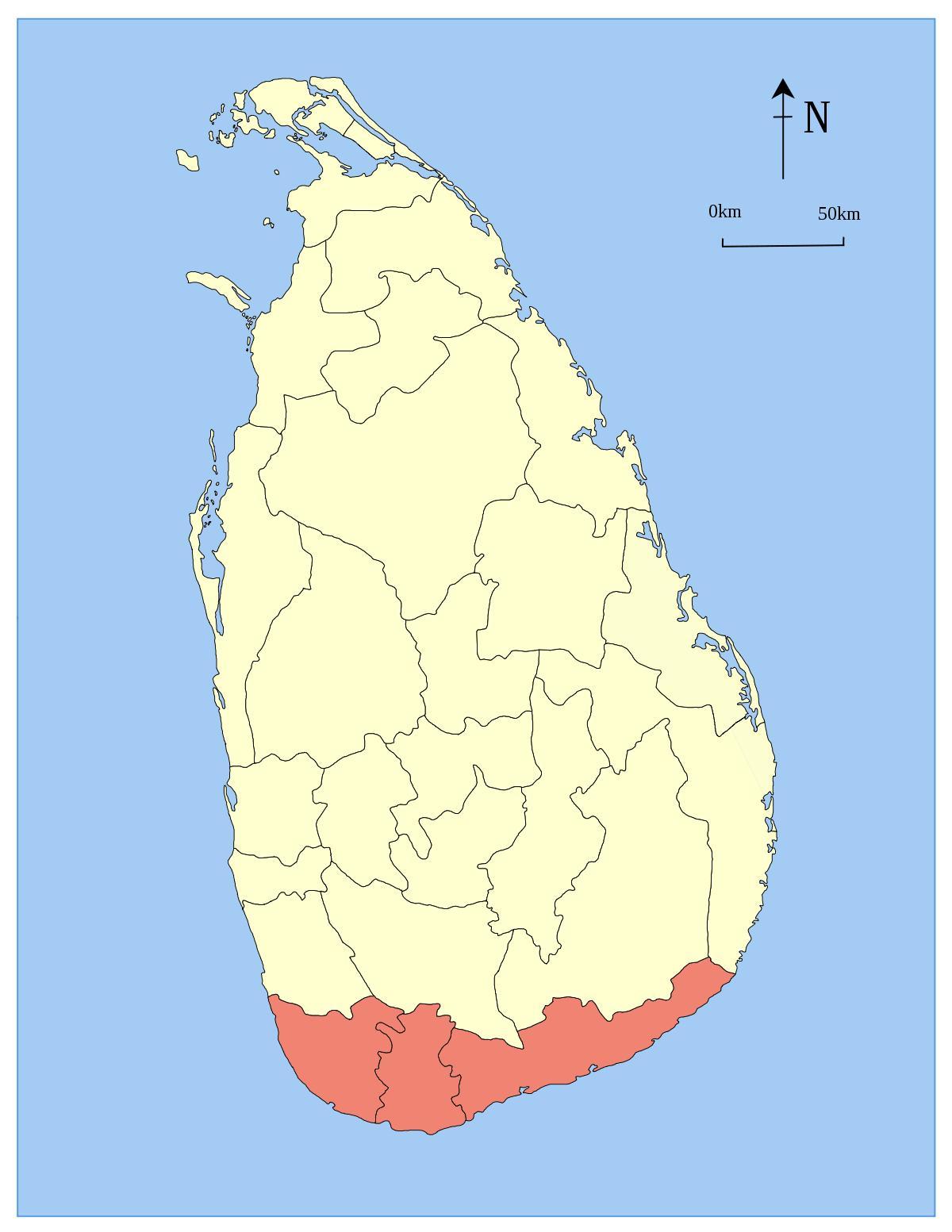 kaart van suid-Sri Lanka