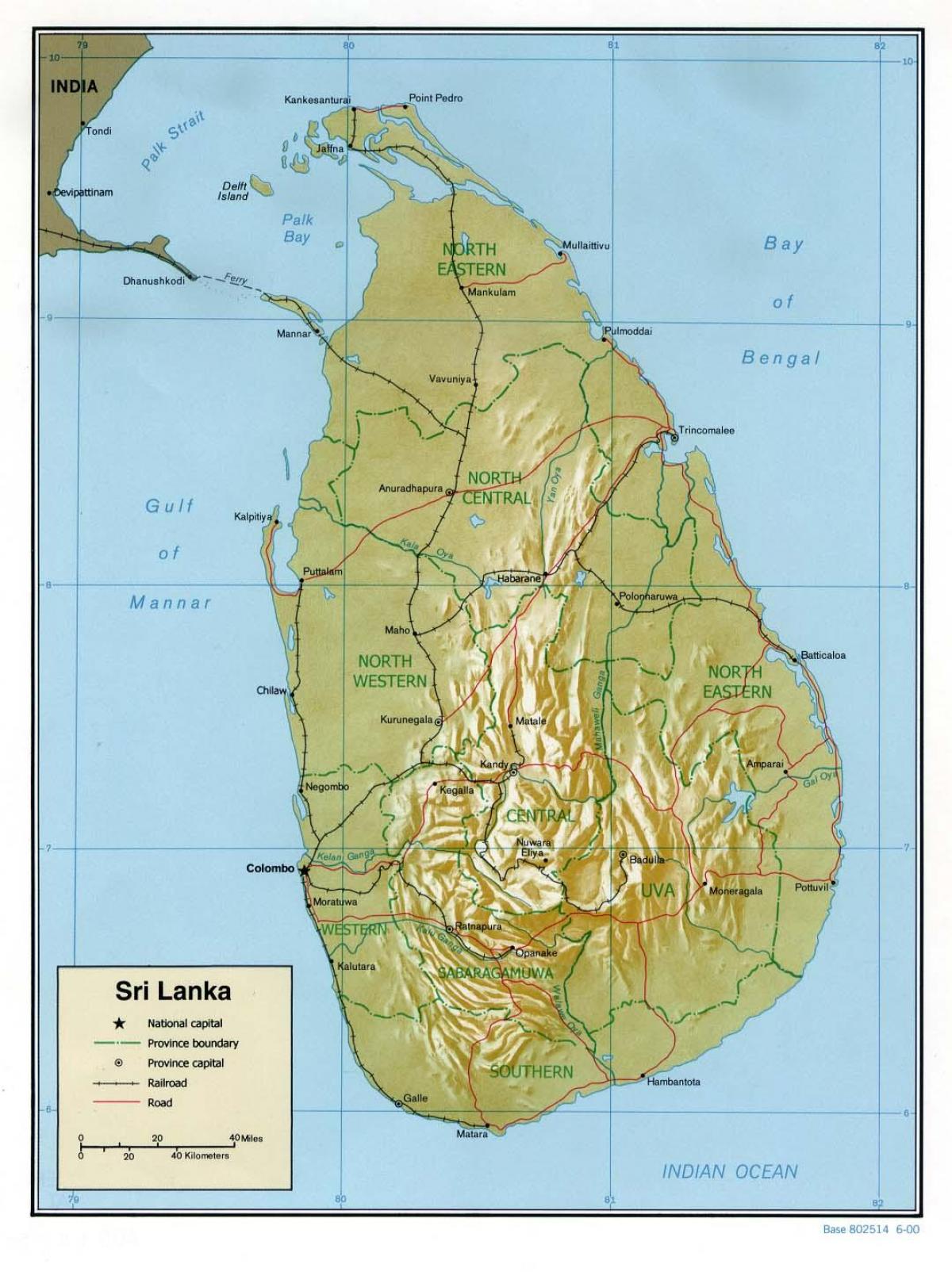 kaart van Sri Lanka fisiese
