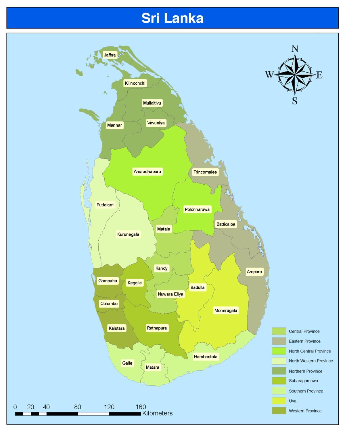 kaart van Sri Lanka gebied