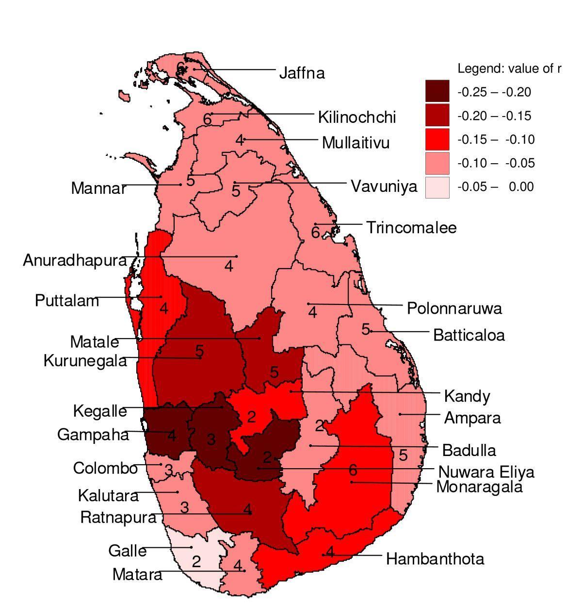 kaart van Sri Lanka malaria