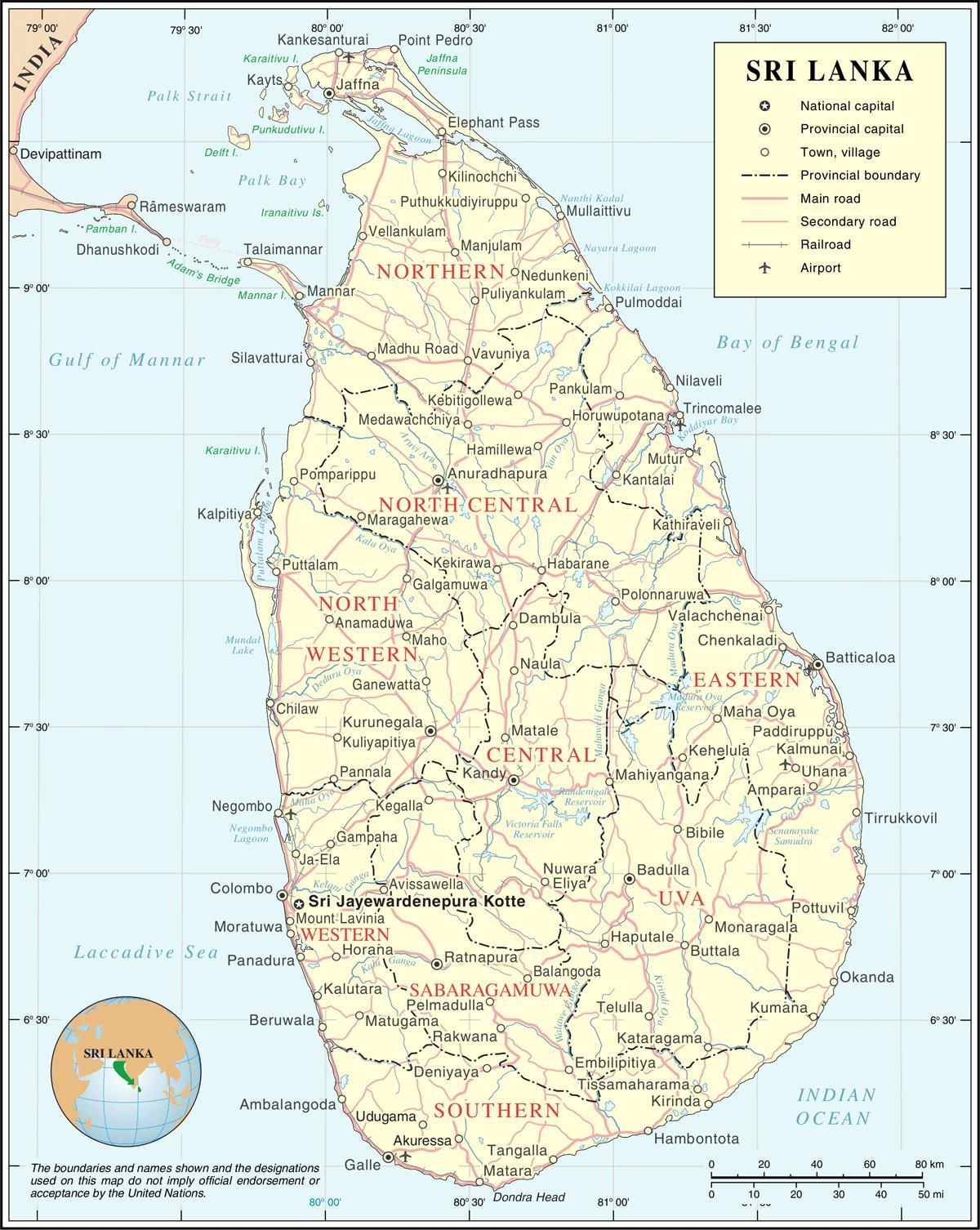 Sri Lanka padkaart afstand sakrekenaar