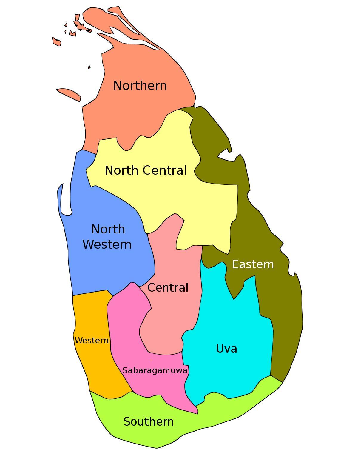 Sri Lanka kaart provinsies distrikte
