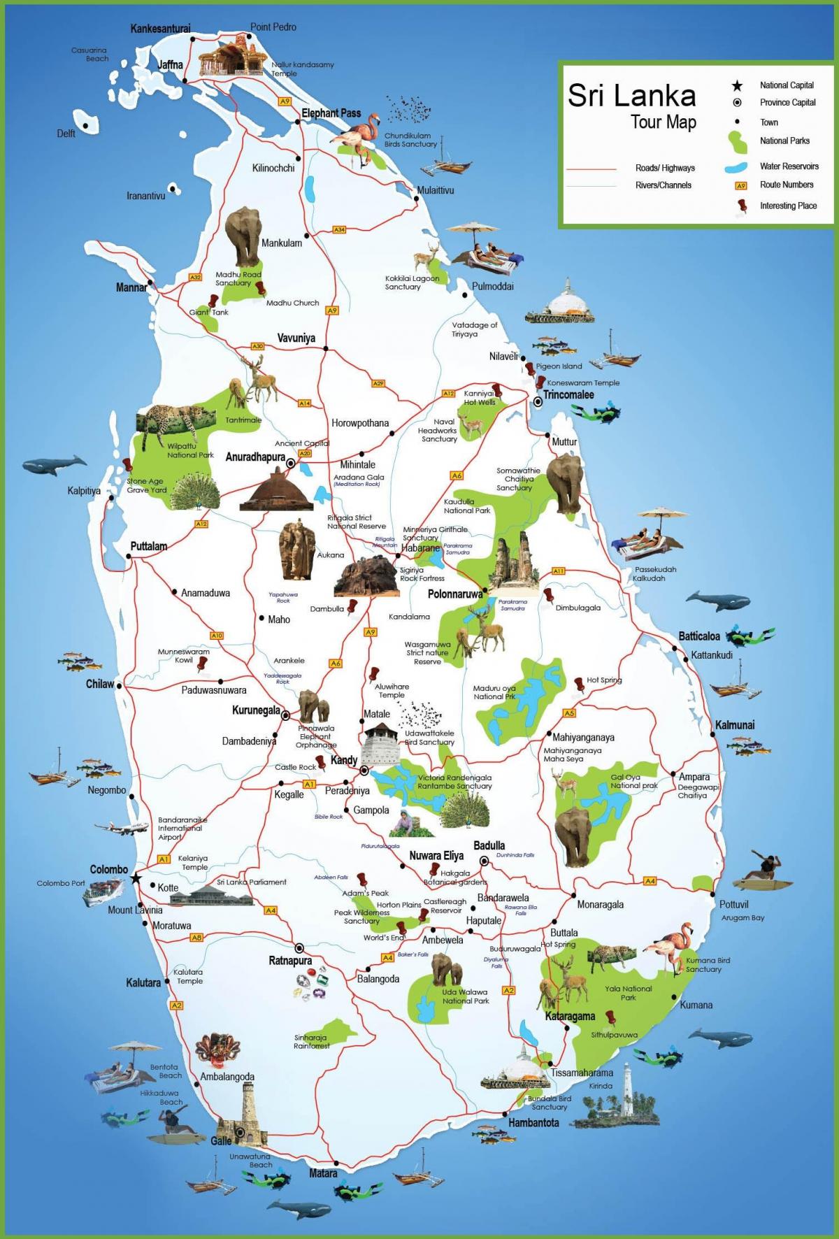 toeriste plekke in Sri Lanka kaart