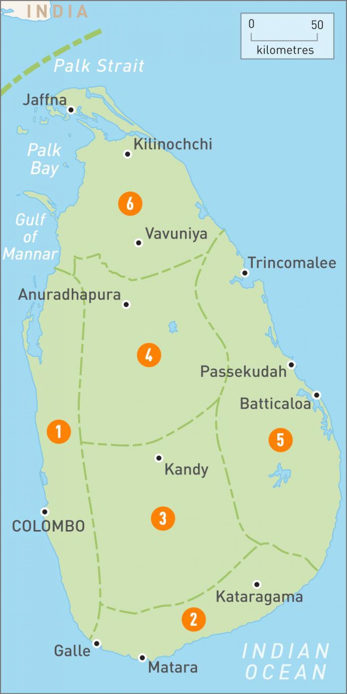 kaart van Sri Lanka streke