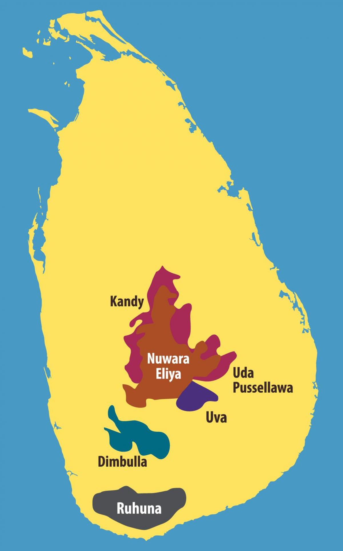 kaart van Sri Lanka tee plantasies