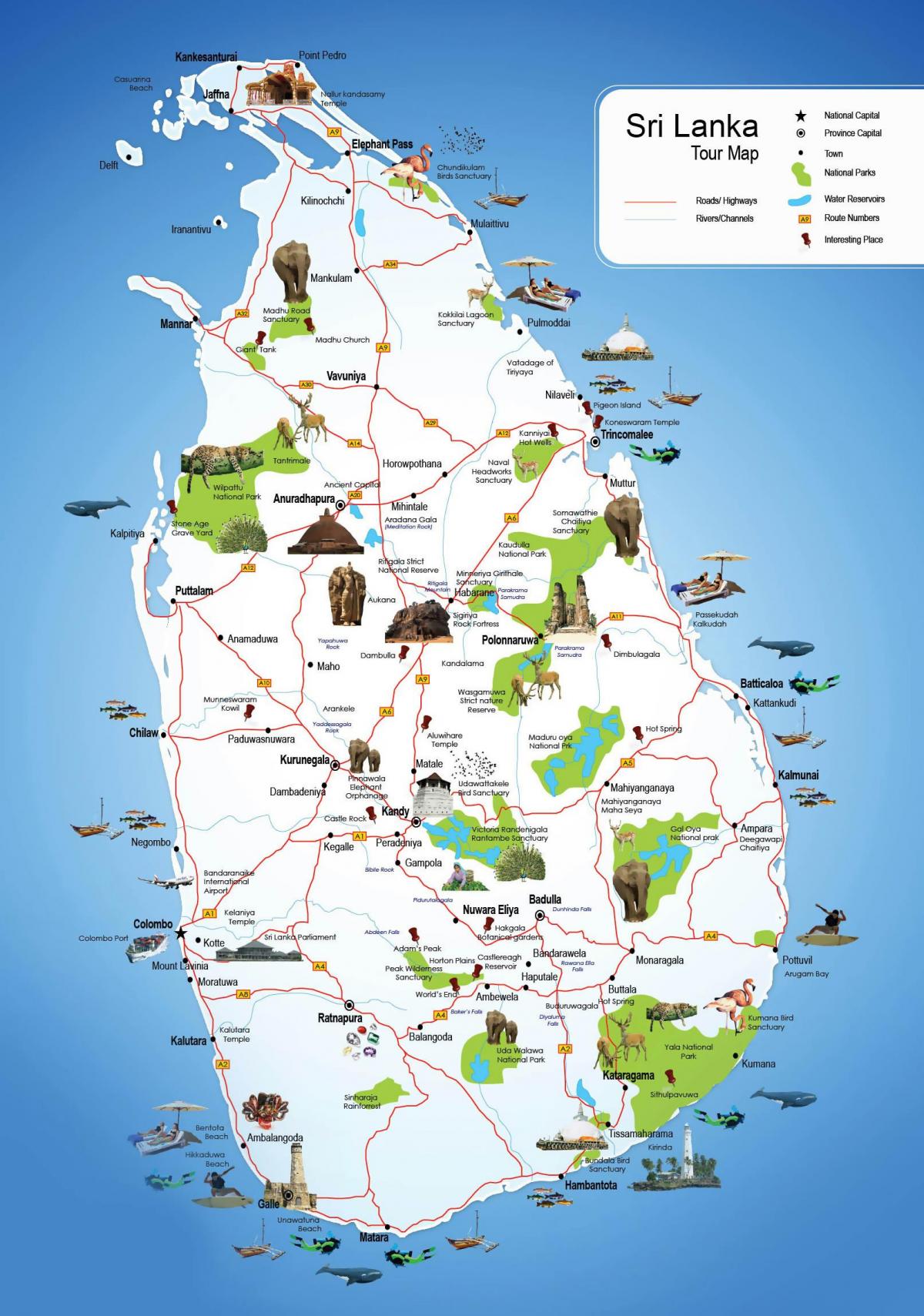 toeriste plekke in Sri Lanka kaart