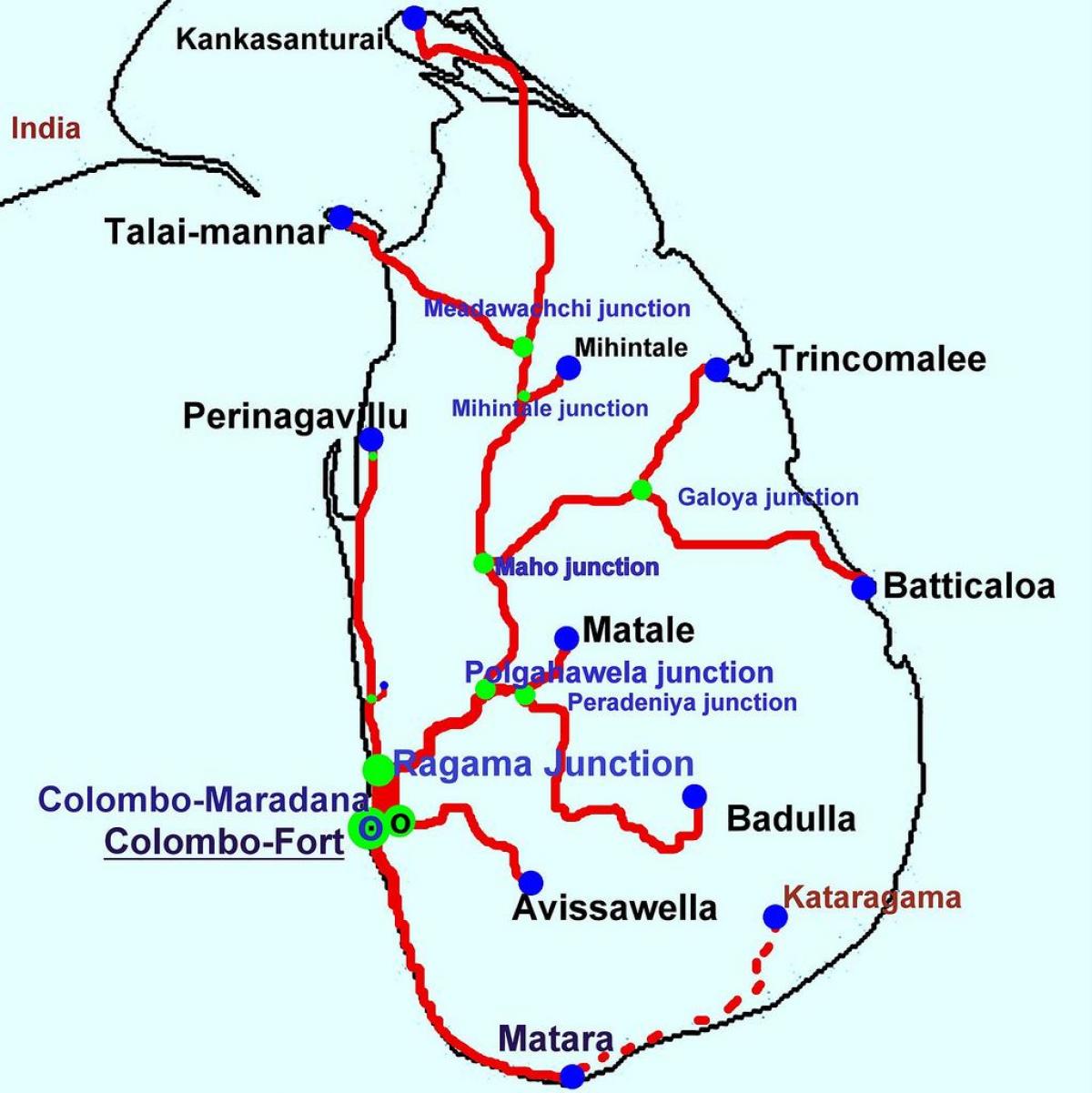 treine in Sri Lanka kaart