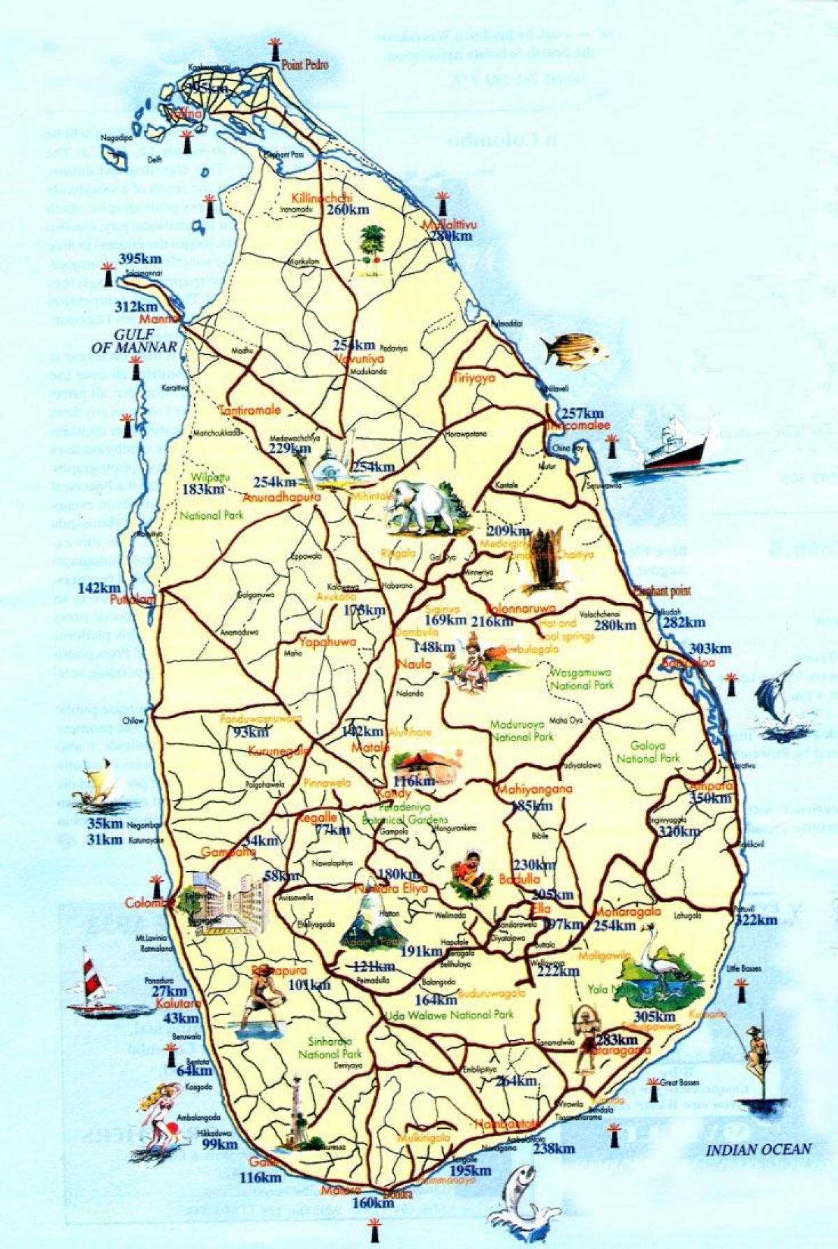 toeriste kaart van Sri Lanka met stede