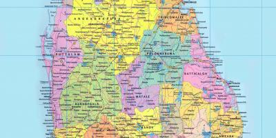 Gedetailleerde kaart van Sri Lanka met paaie