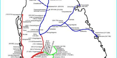 Spoorweg roete kaart Sri Lanka