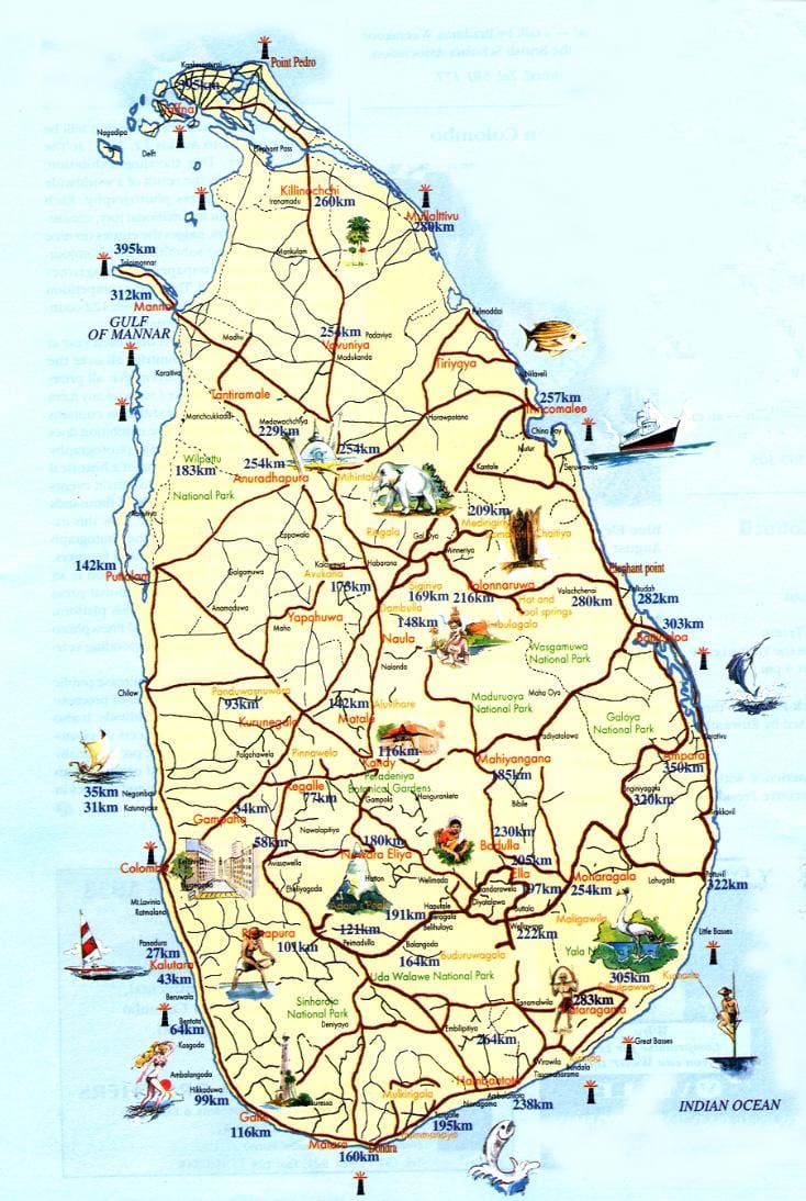 Sri Lanka-aantreklikhede kaart
