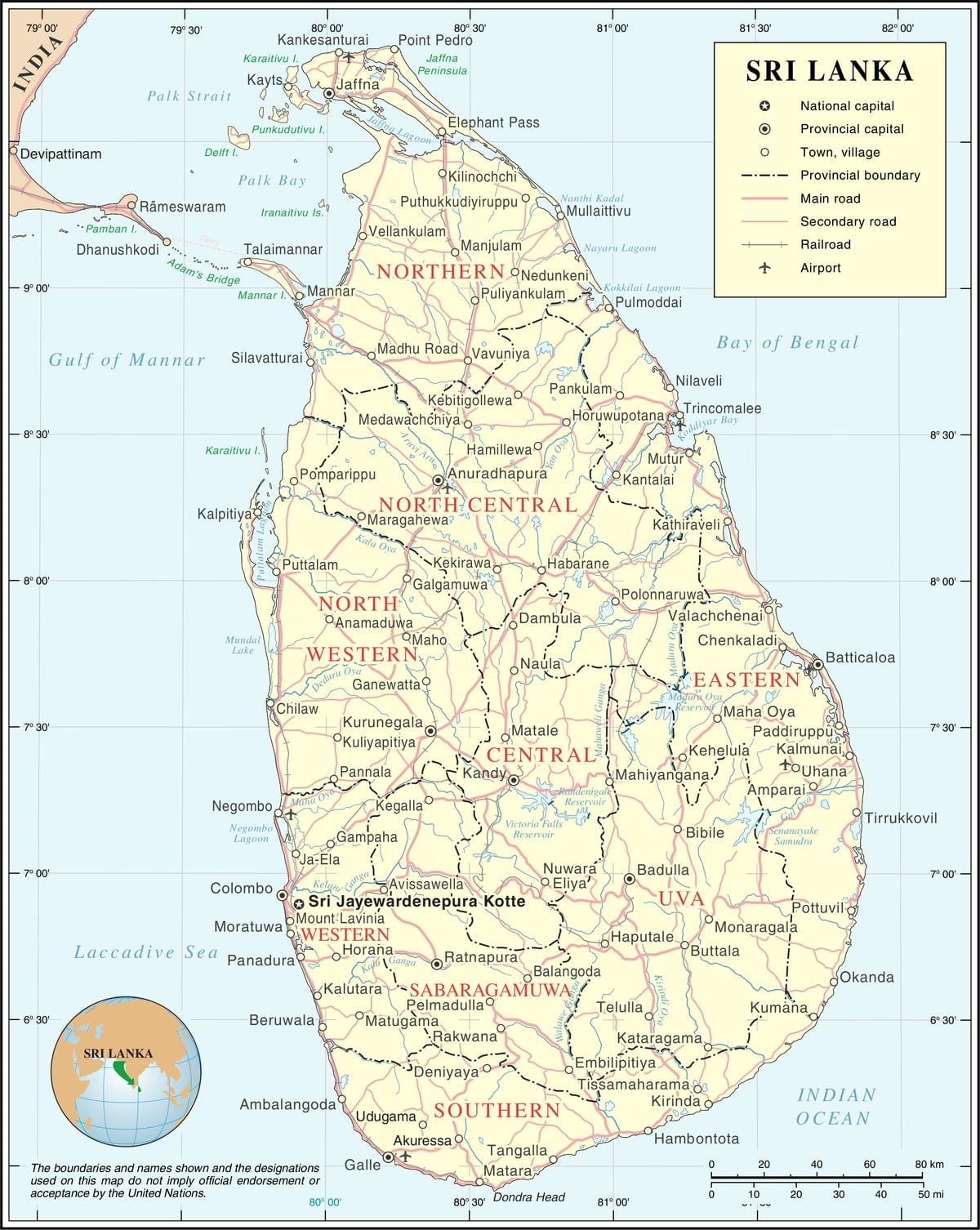 kaart van Sri Lanka dorp