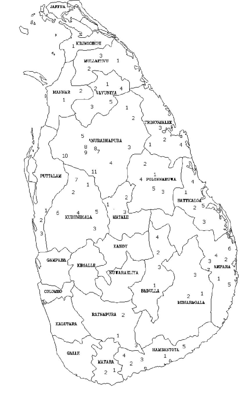 kaart van Sri Lanka kaart swart en wit