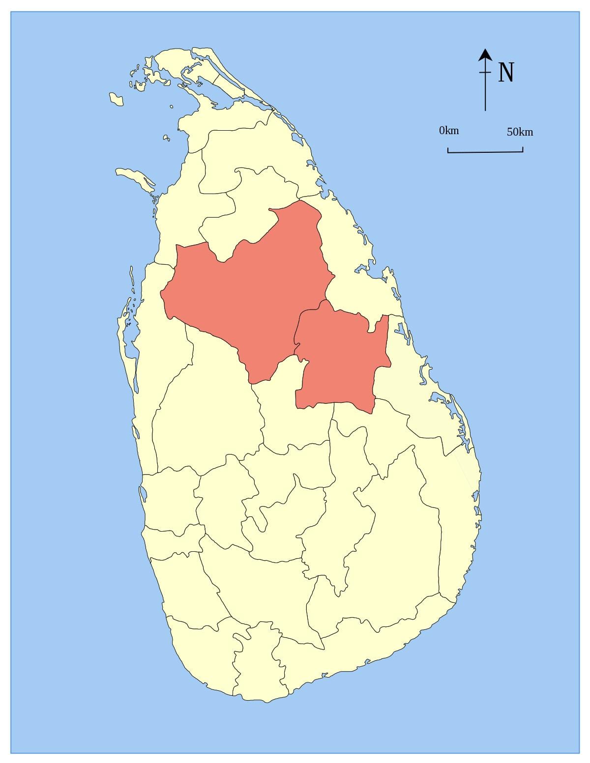 die sentrale provinsie Sri Lanka kaart