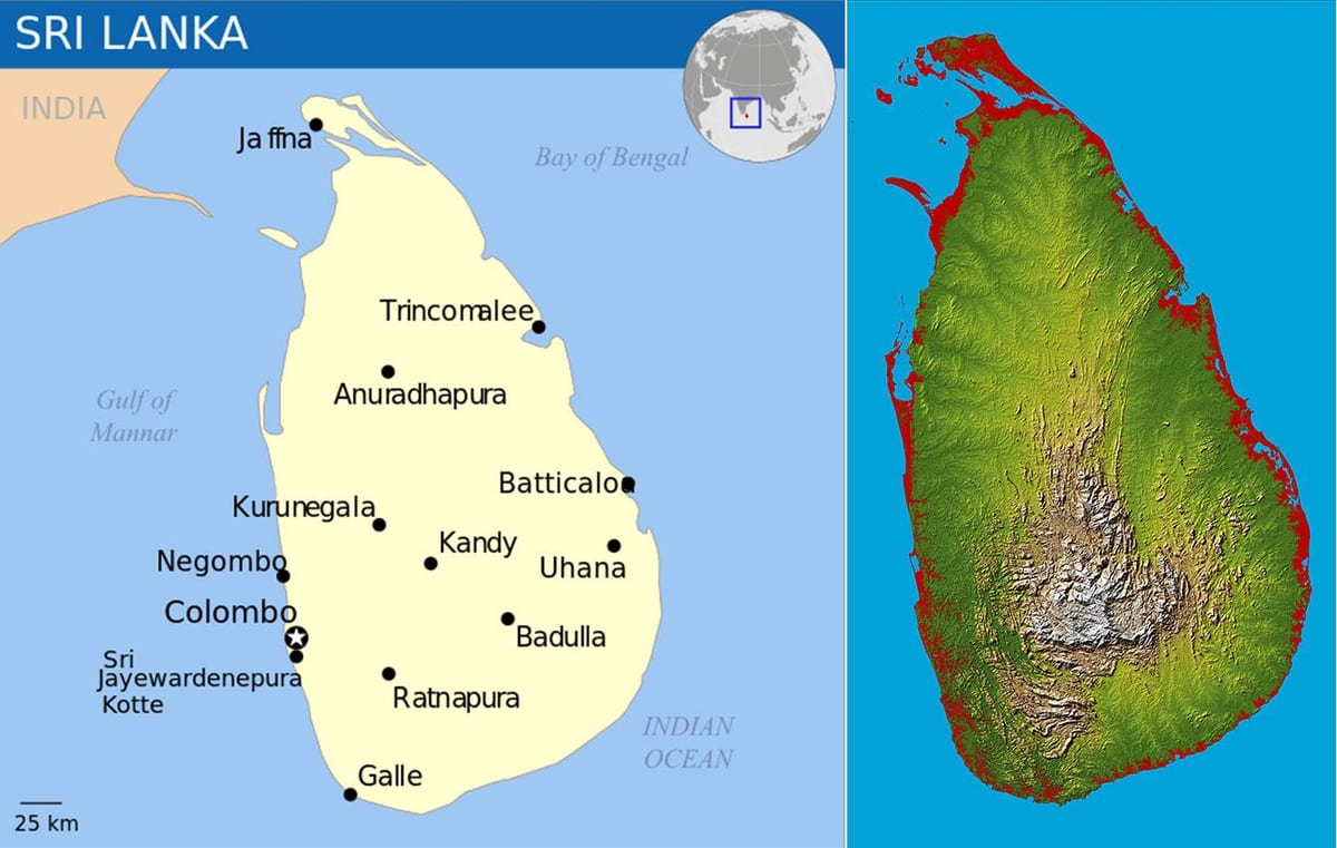 kaart van Sri Lanka topografiese