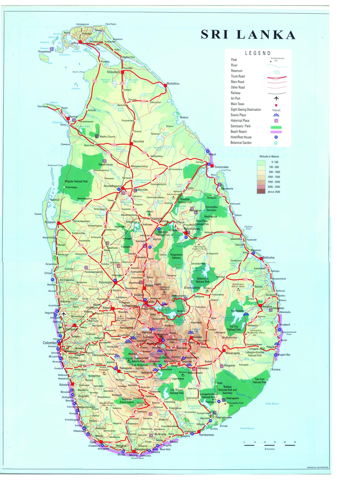 kaart van Sri Lanka vervoer