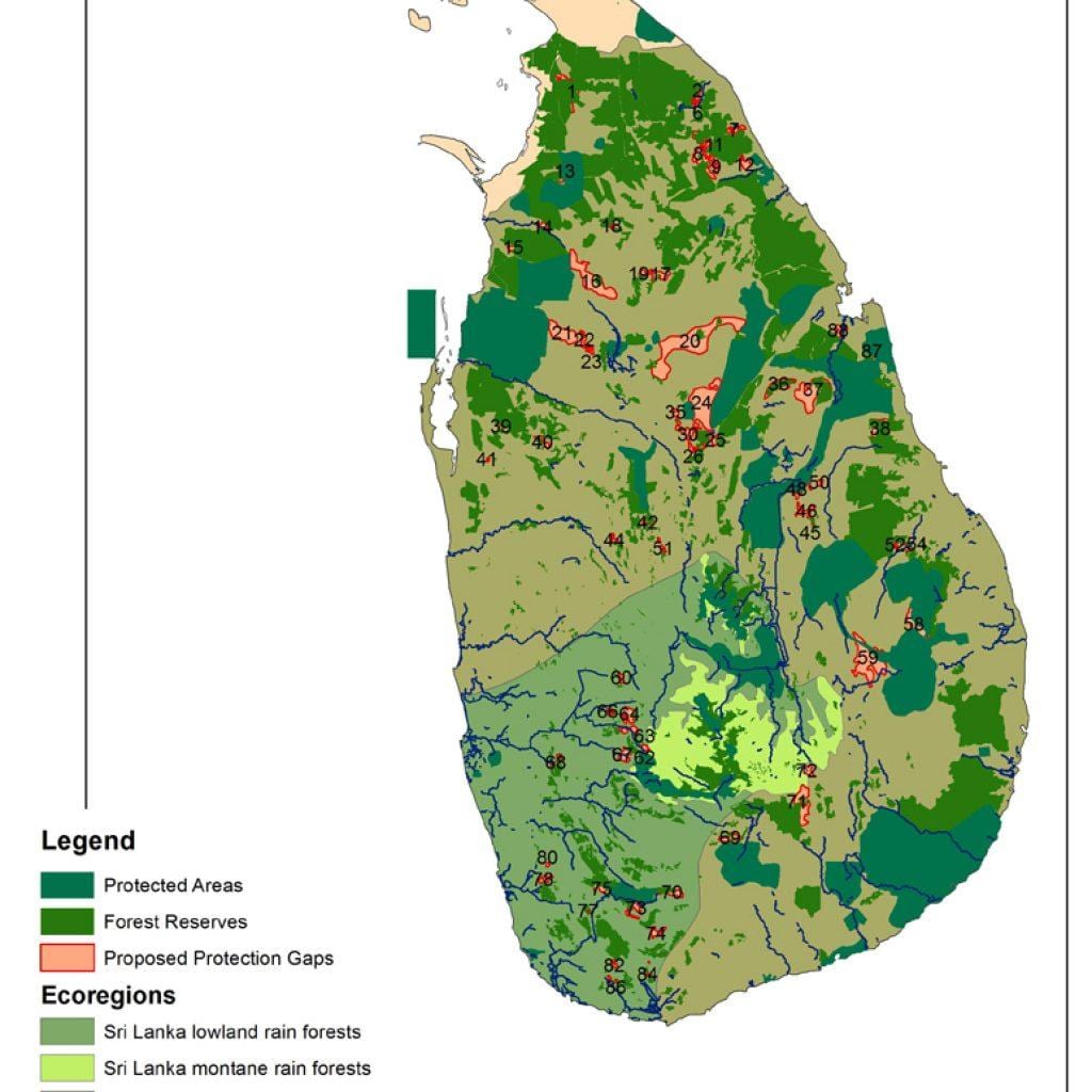 kaart van Sri Lanka woude