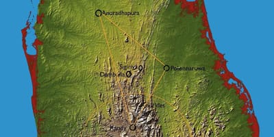Kaart van die heuwel land Sri Lanka
