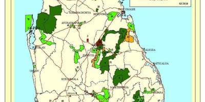Kaart van die nasionale parke in Sri Lanka