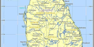 Kaart van die mere in Sri Lanka