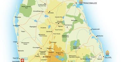 Kaart van Sri Lanka hawens