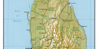 Kaart van Sri Lanka paaie met kilometer