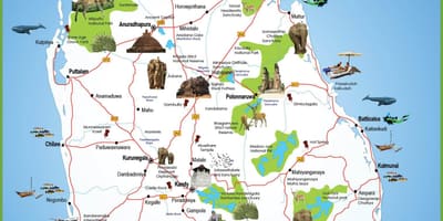 Toeriste plekke in Sri Lanka kaart