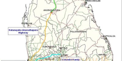 Nuwe snelweg kaart in Sri Lanka