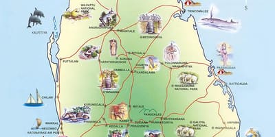 Toeriste-aantreklikhede Sri Lanka kaart