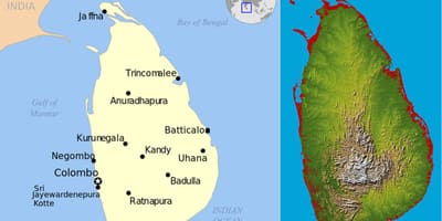 Kaart van Sri Lanka topografiese